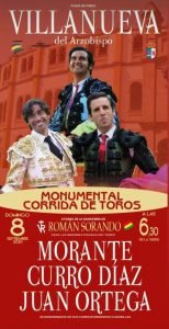 Morante, Curro Díaz y Juan Ortega, cartel para Villanueva del Arzobispo