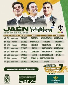 Orden de lidia de los toros de Benítez Cubero para Jaén