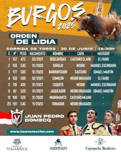 Orden de lidia para la tercera corrida de Burgos