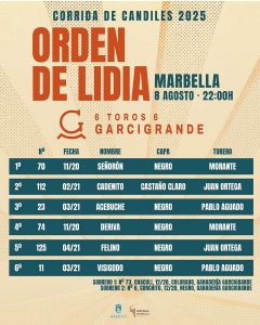 Orden de lidia para la Corrida de Candiles de Marbella