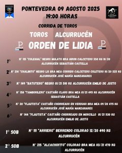 Orden de lidia para la corrida de Pontevedra