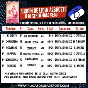 Los toros de Santiago Domecq para Albacete