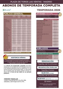 El 12 de enero arranca la renovación de abonos en Las Ventas