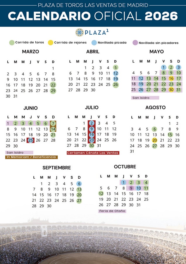 Al completo, el calendario de la temporada 2026 en Las Ventas