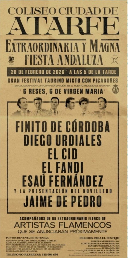 Festival taurino mixto en Atarfe el 28 de febrero