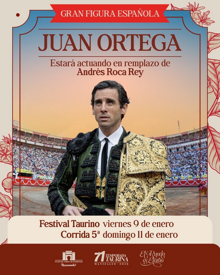Juan Ortega sustituye a Roca Rey en Manizales