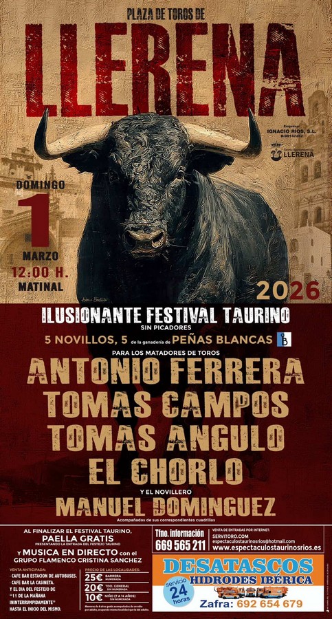 Festival taurino en Llerena el 1 de marzo