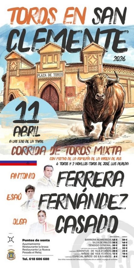 Corrida de toros mixta en San Clemente el 11 de abril