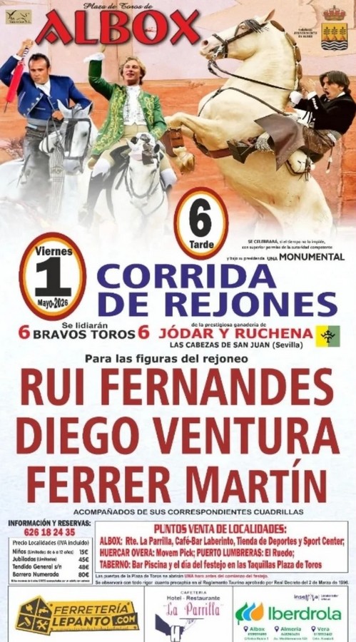 Corrida de rejones el 1 de mayo en Albox