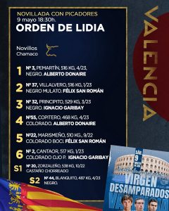 Orden de lidia para la novillada de Valencia