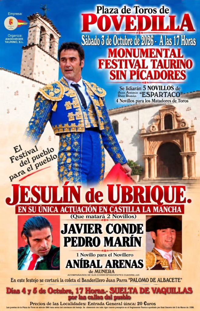 Jesulín de Ubrique actuará en el festival taurino de Povedilla
