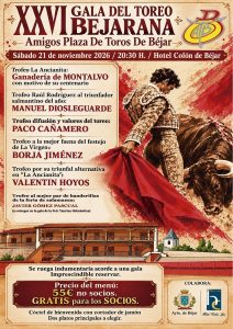 Definidos los premiados en la XXVI Gala del Toreo Bejarana